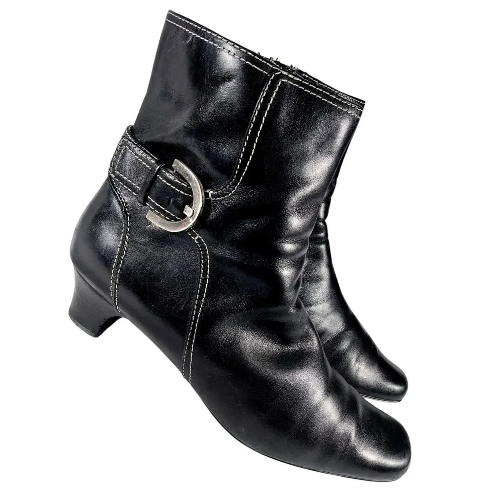 CHADWICKS! BLACK GENUINE LEATHER MODIFIED SQUARE TOE, BUCKLE, ZIP BOOTS! SZ 8M